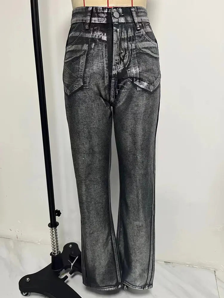 Metallic Accent Højtaljede Jeans