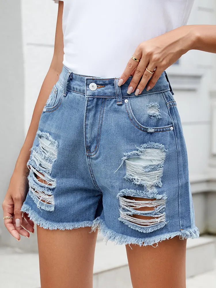 Summer Denim-Shorts mat Fransen a Used-Look