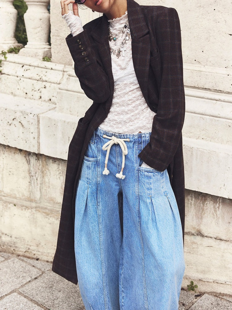 Drawstring Low-Rise Straight Jeans