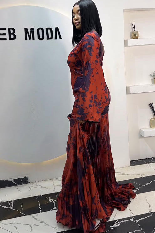 Vintage Red-Purple Art Maxi Dress