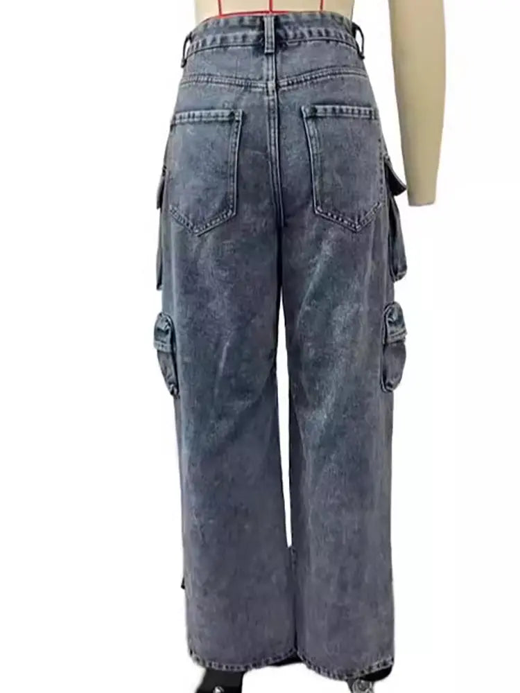 Cargo-Jeans-Hosen mat héijer Taille