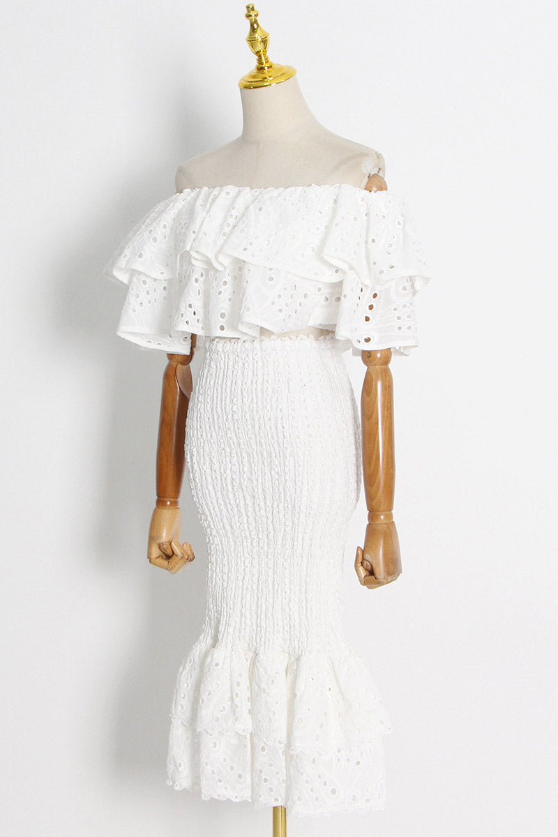 돌리 자수 레이스 티어드 러플 맥시 드레스 세트