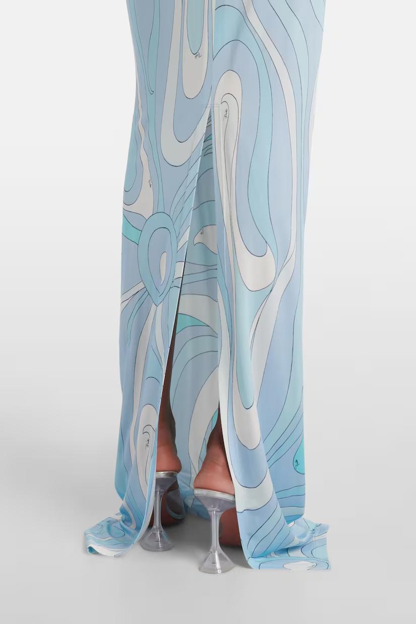 Aqua Marmo Halterneck Satin Jersey Maxi Dress