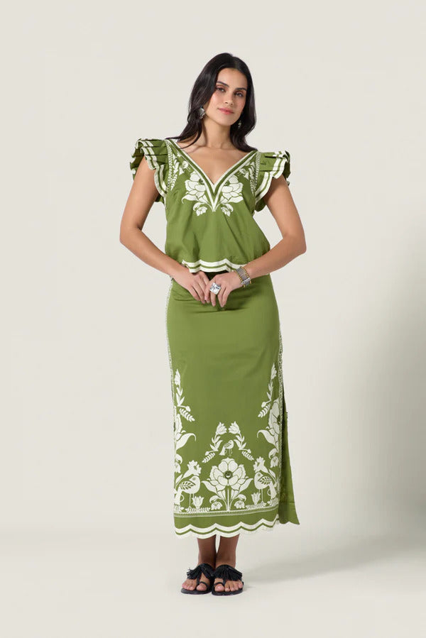 Floral & Bird Pattern Skirt Set