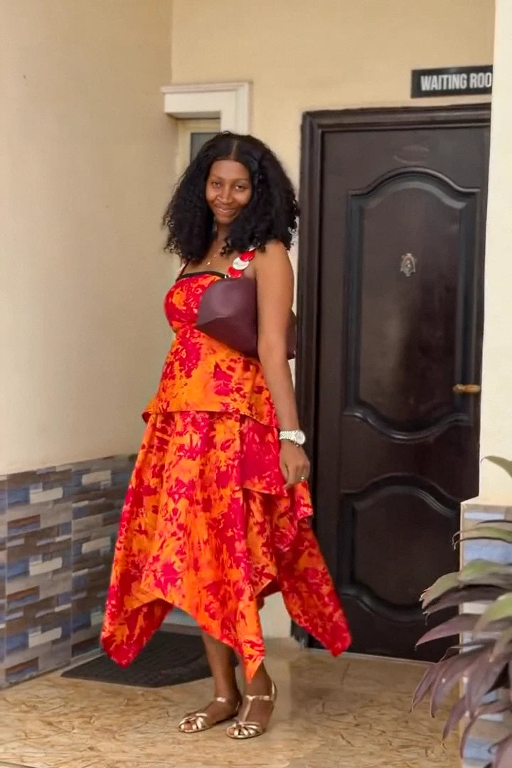 Abstract Print Layered Midi Dress