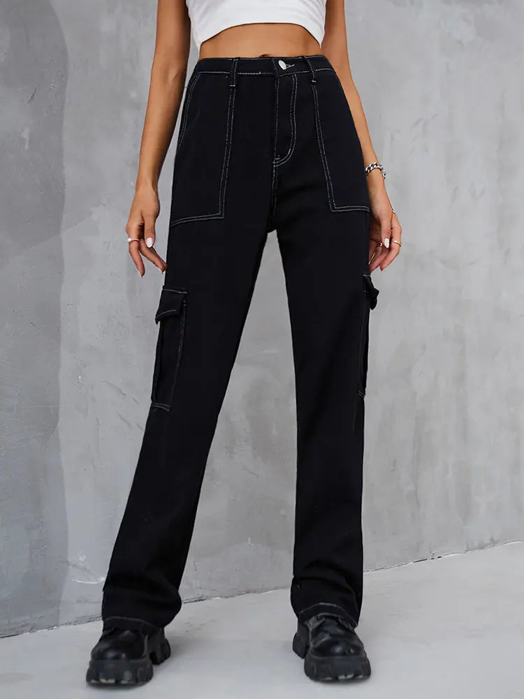 Utility denimbukser med elastisk talje