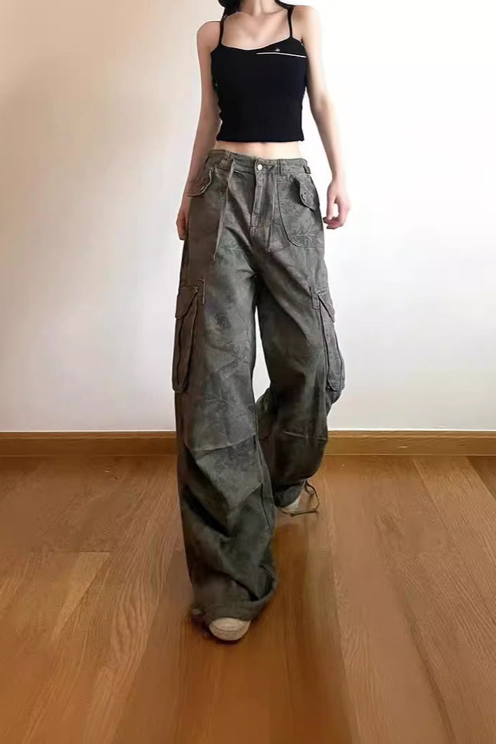 Zayıflatıcı Kamuflaj Kargo Kot Pantolon