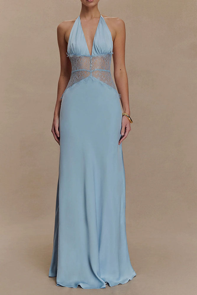 Halter Patchwork Backless Sexy Maxi Dress