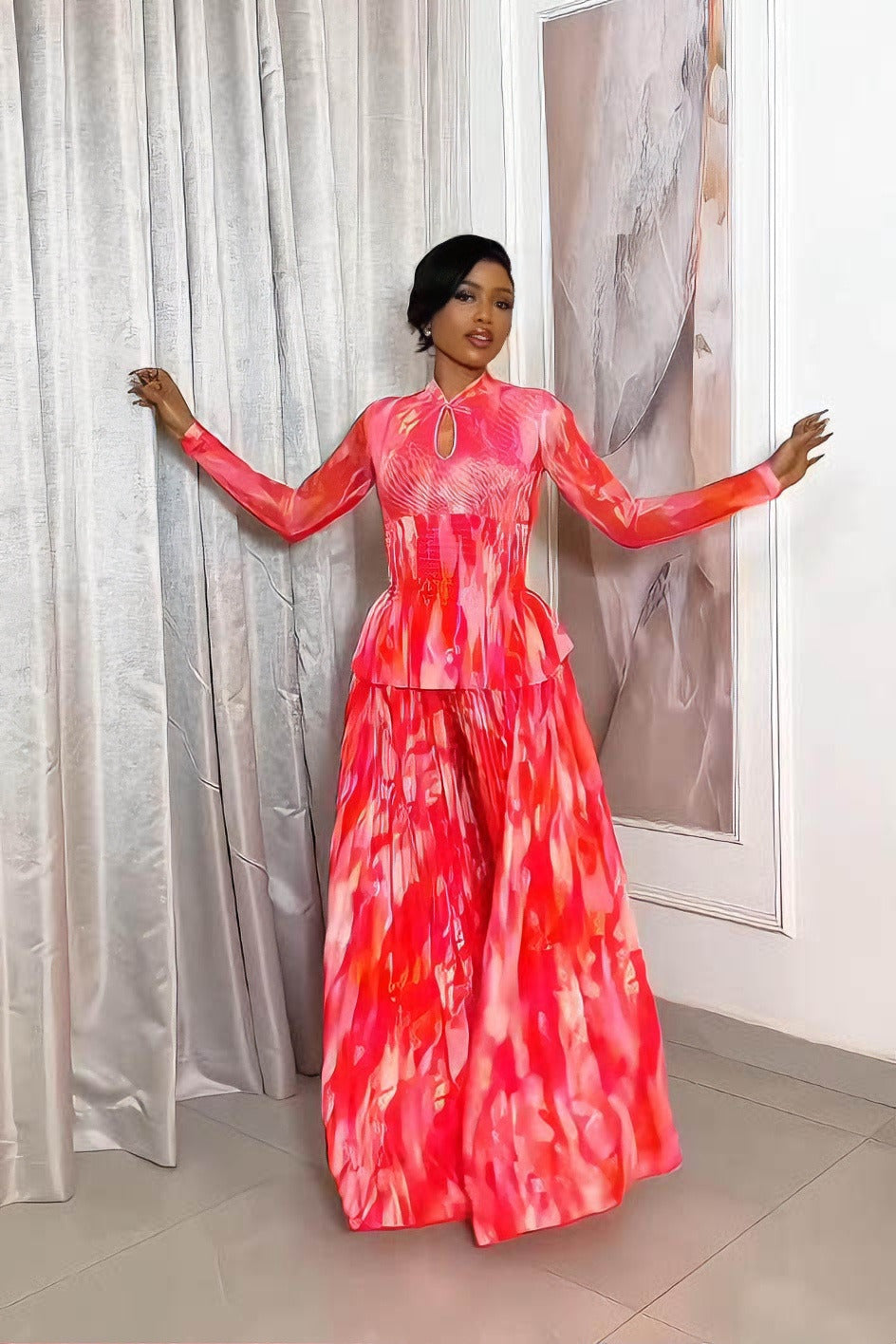 Abstract Ombré Ruffle Skirt Set