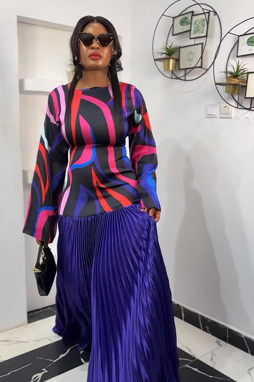 Abstract Pattern Backless Maxi Dress