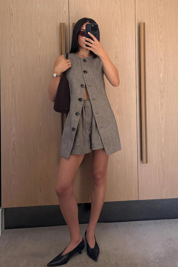 Frankie Choc Tweed Tunik Yelek Seti