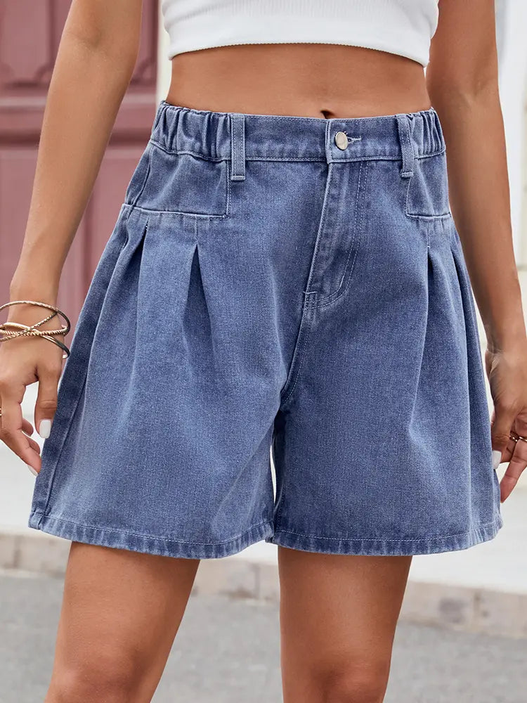 Denimshorts med elastisk talje og løs pasform