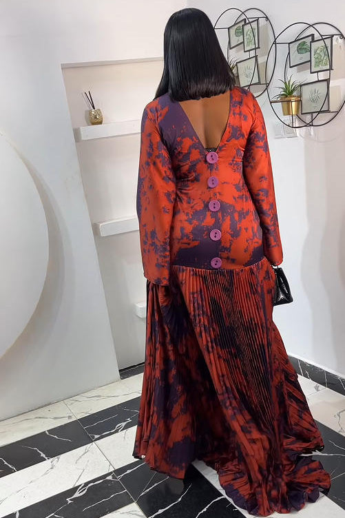 Vintage Red-Purple Art Maxi Dress