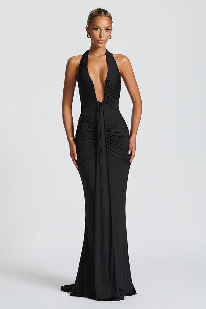 3D Flower Backless Satin Maxi Dress