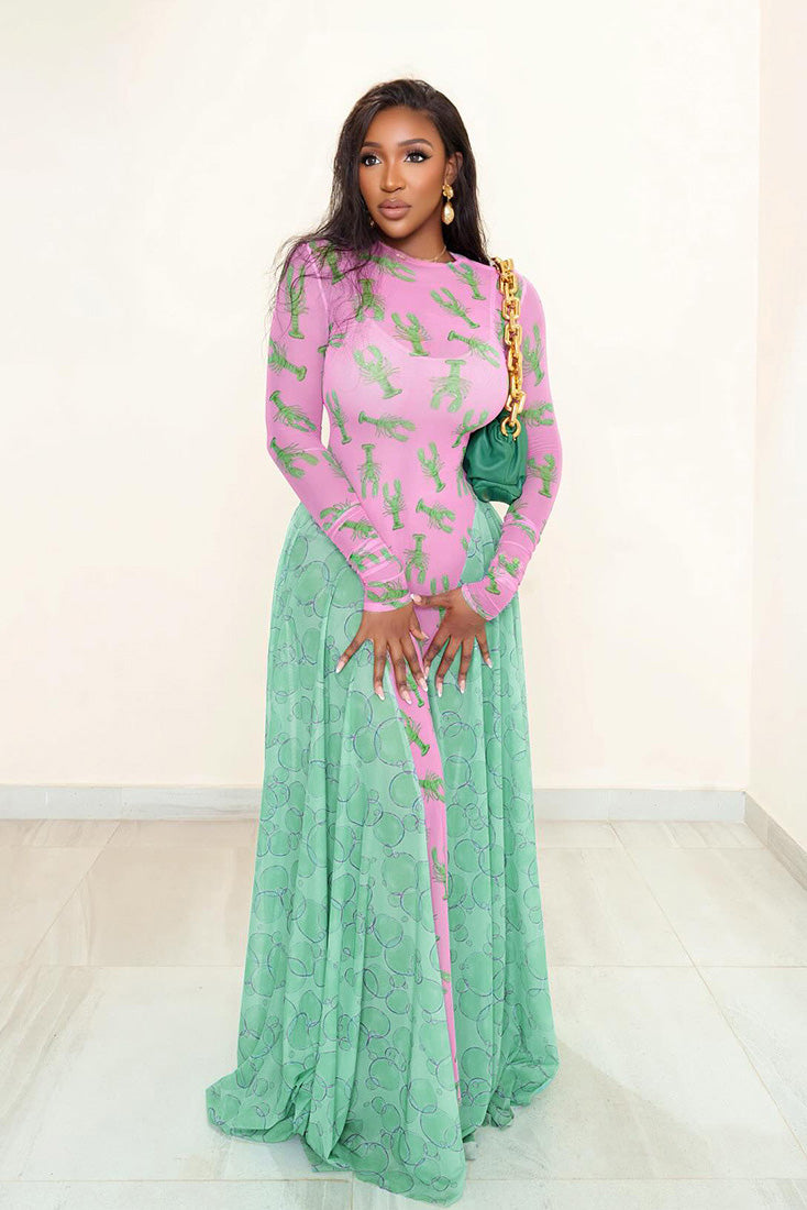 Fun Lobster Print Flowy Maxi Dress