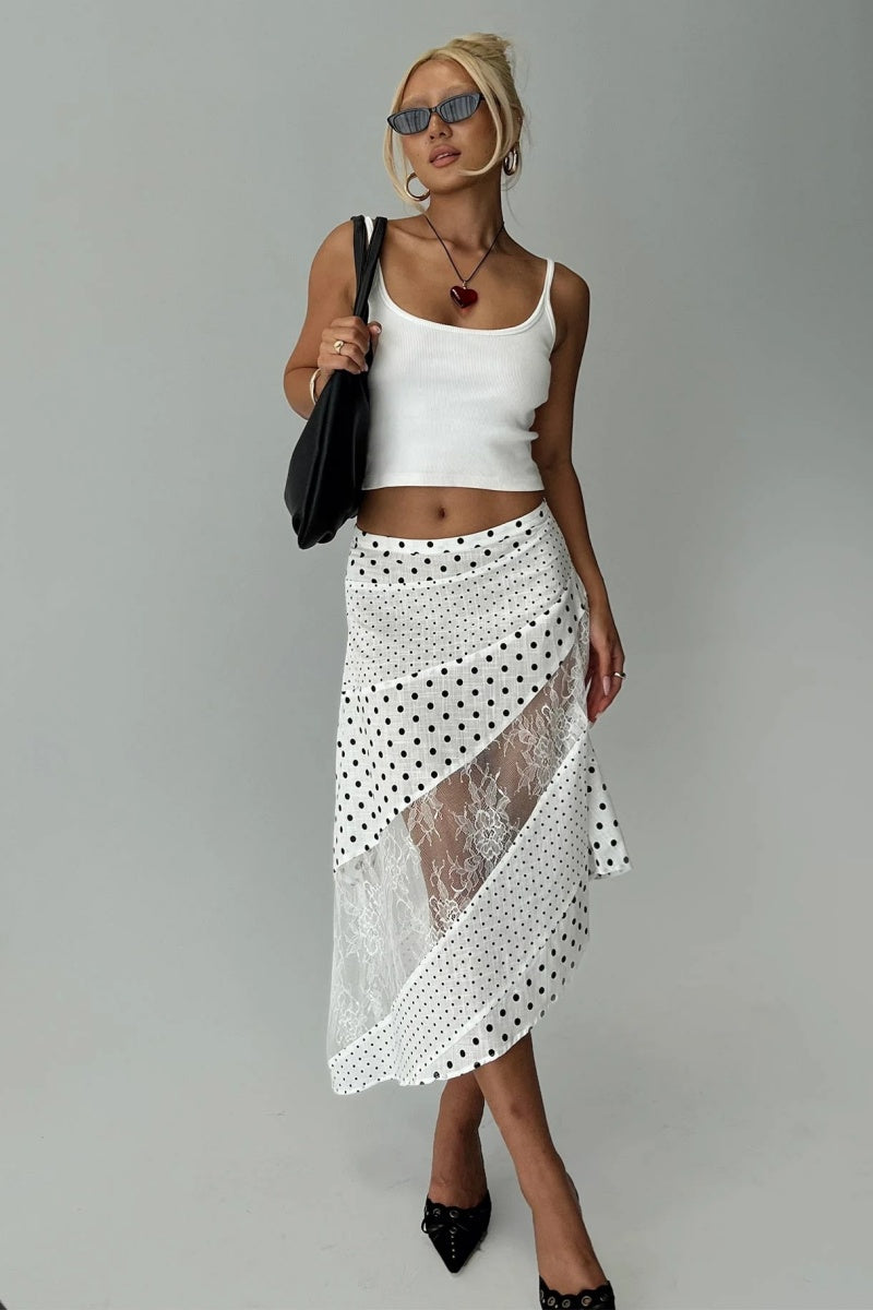 Rennar Midi Skirt White /Polka Dot