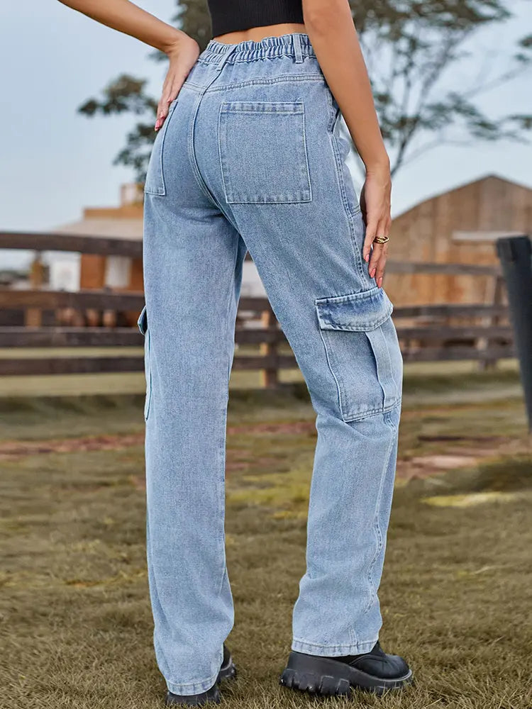 Utility denimbukser med elastisk talje