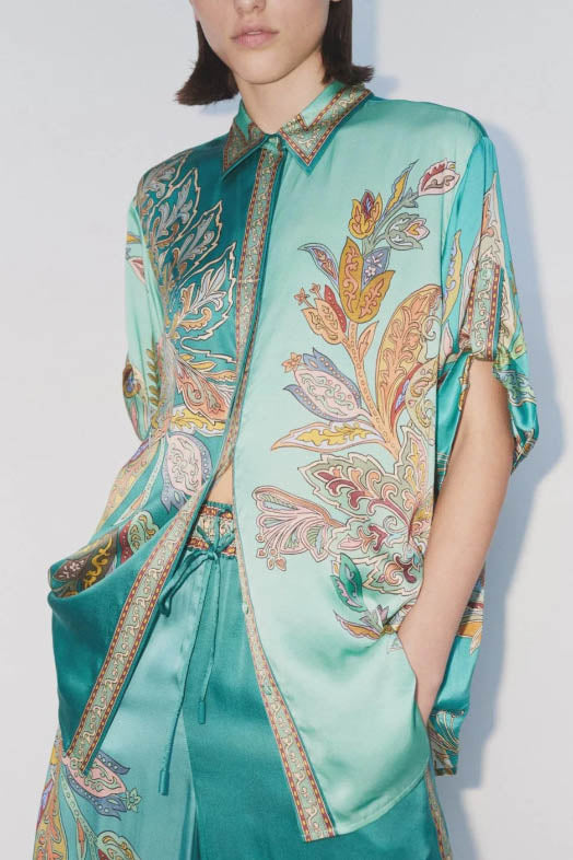 रेट्रो फ्लोरल प्रिंट शर्ट और पैंट सेट