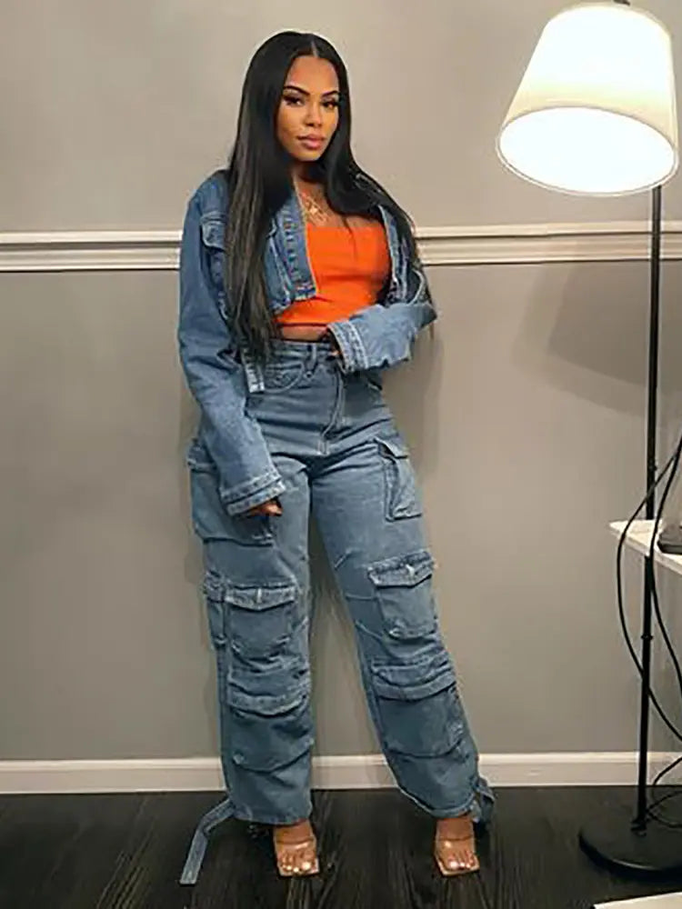 Denim de trabajo moderno con múltiples bolsillos