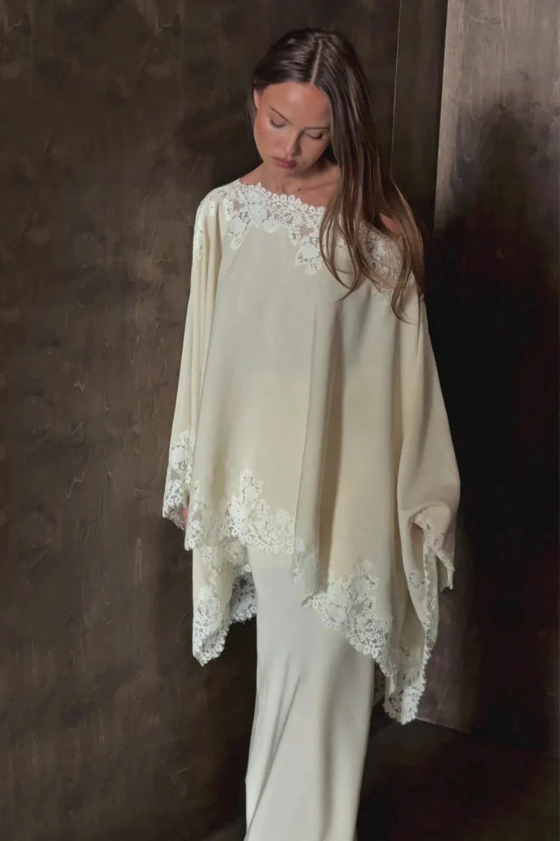 Ivory Lace Shawl Top & Mermaid Skirt Set