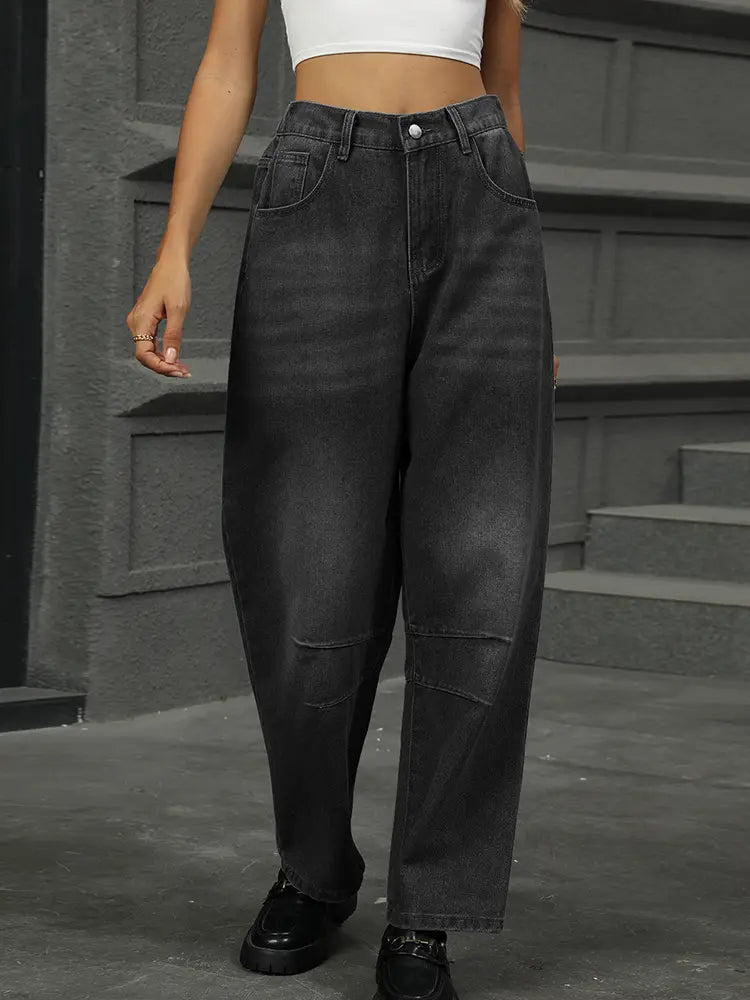 Pantalones vaqueros harem lavados holgados recortados