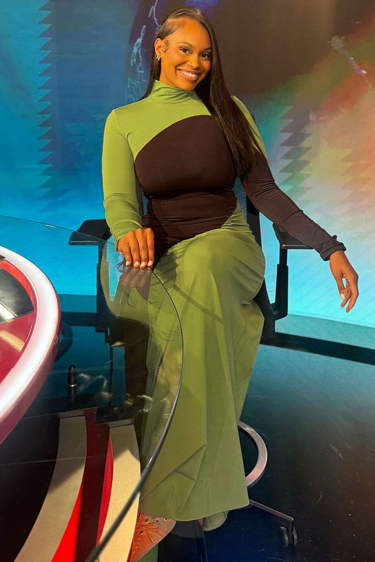 Moderne kunst fargeblokk flyt maxi-kjole