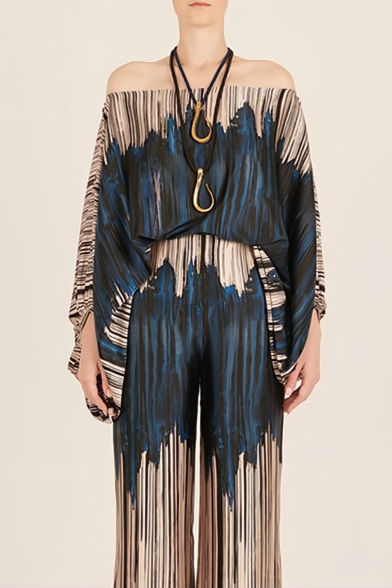 Abstract Waves İkili Takım - Mavi-Kahverengi