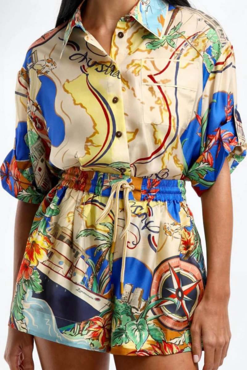 Μοναδικό Τυπωμένο Σορτς Μέσης Σετ Δύο Τεμαχίων