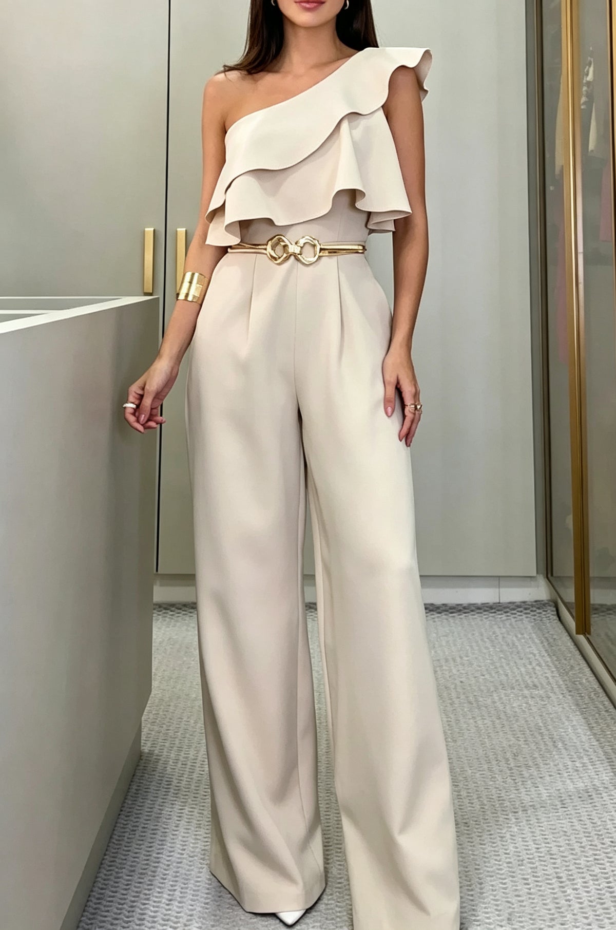 Trägerloser Jumpsuit mit weitem Bein