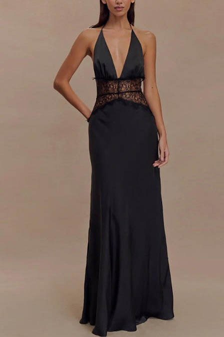 Halter Patchwork Backless Sexy Maxi Dress Halter Patchwork Backless Sexy Maxi Dress