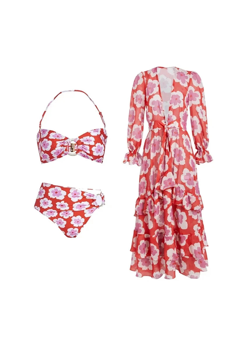 Halter Neck Printed Bikini Set