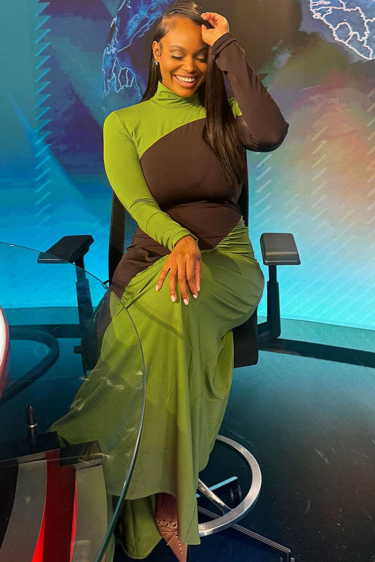 Moderne kunst fargeblokk flyt maxi-kjole