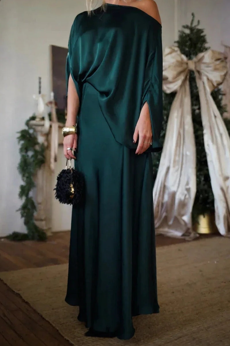 Convertible Draped Top & A-Line Maxi Skirt Set