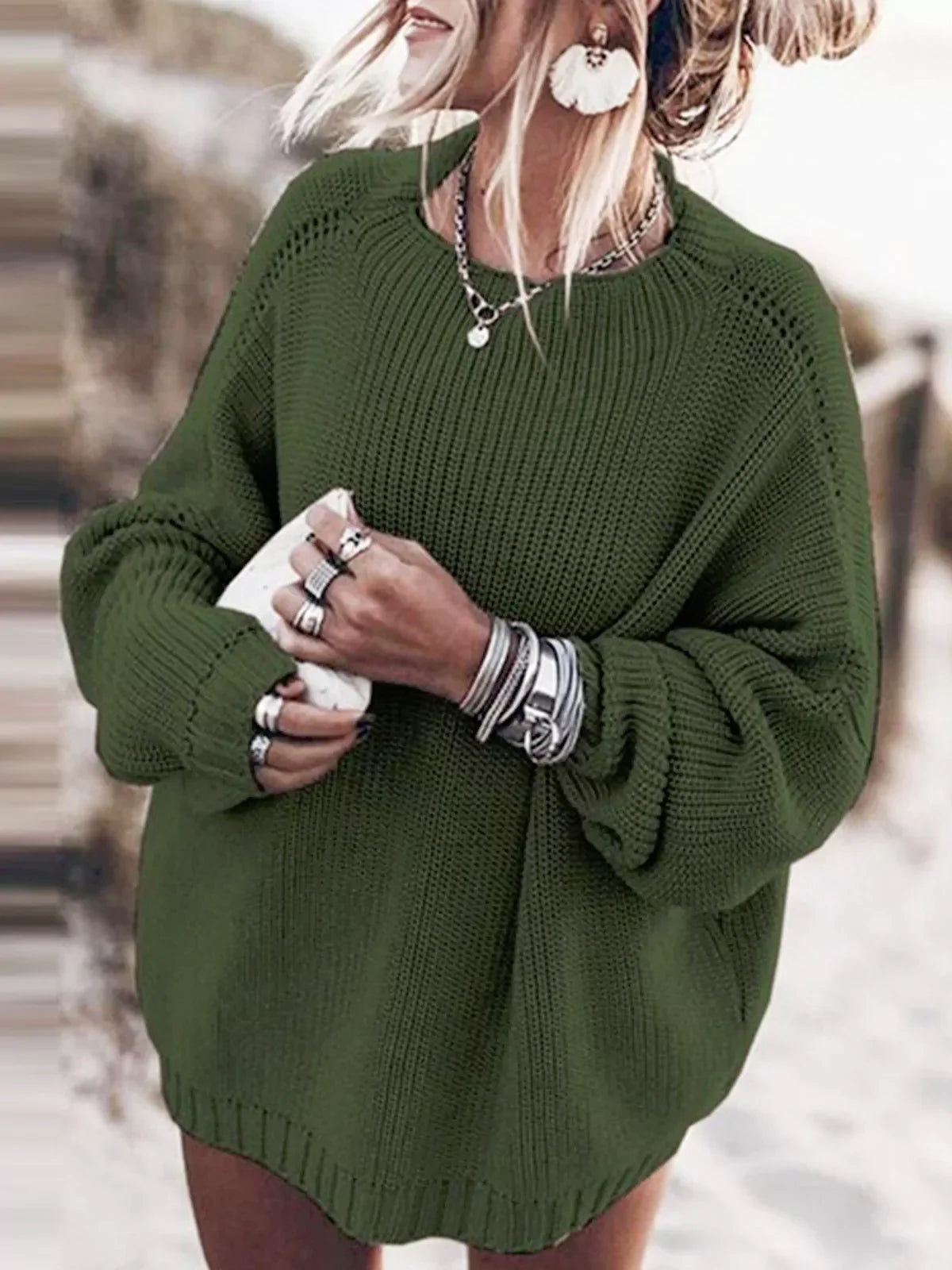 Oversized pletený svetr Batwing a nařasená minisukně