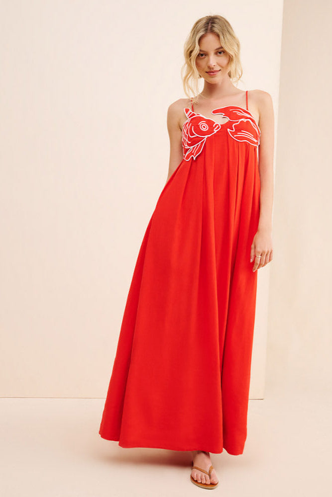 피쉬 탑 린넨 블렌드 맥시 드레스