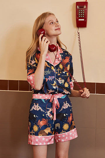 Szorty Piżama w Niebieskie Konstelacje