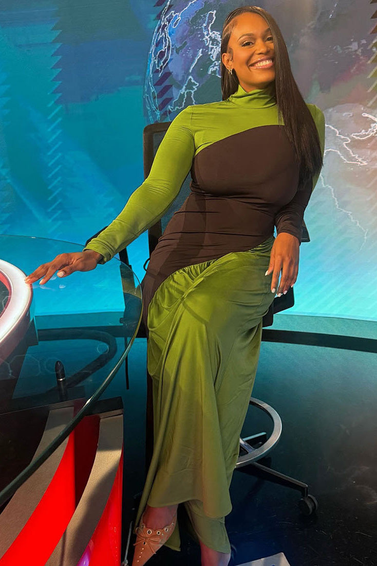 Moderne kunst fargeblokk flyt maxi-kjole