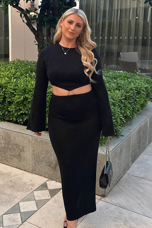 Crewneck Knit & Slit Skirt Set