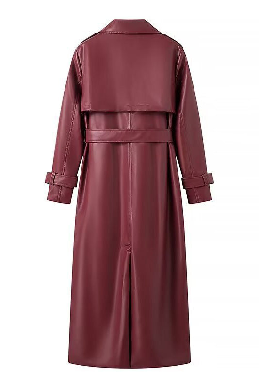 Waist-Tied City Chic Leather Coat