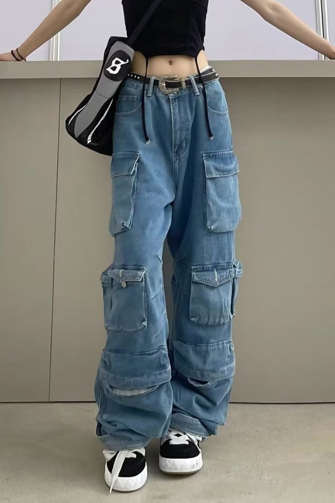 Açık Yıkama Fermuarlı Kot Pantolon