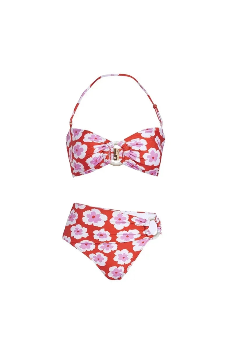 Halter Neck Printed Bikini Set