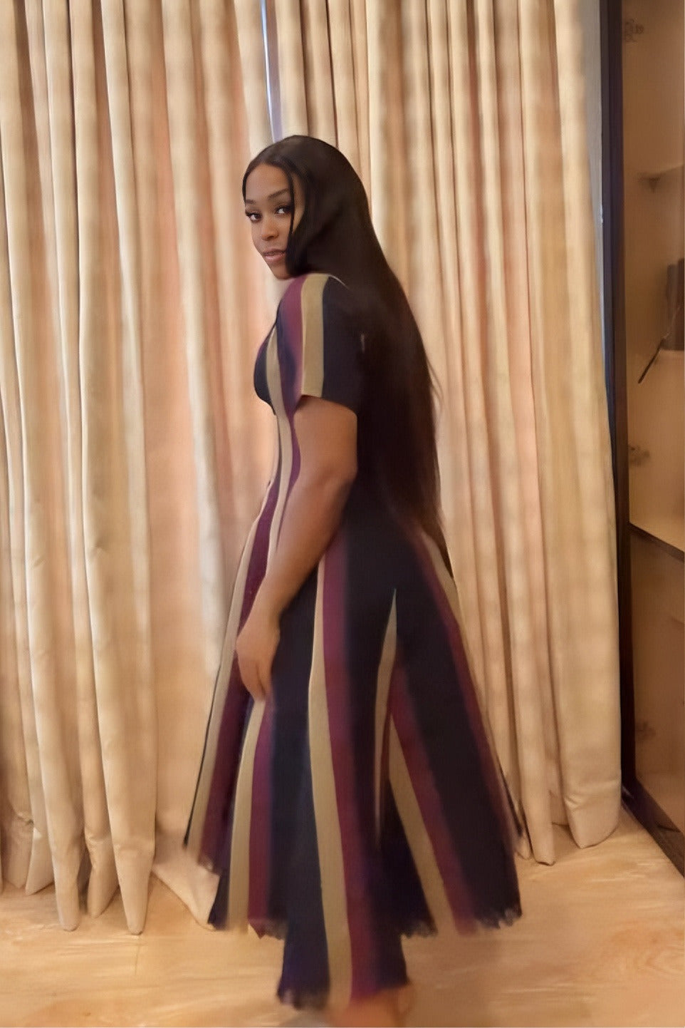 Striped V-Neck Structured Maxi Dress