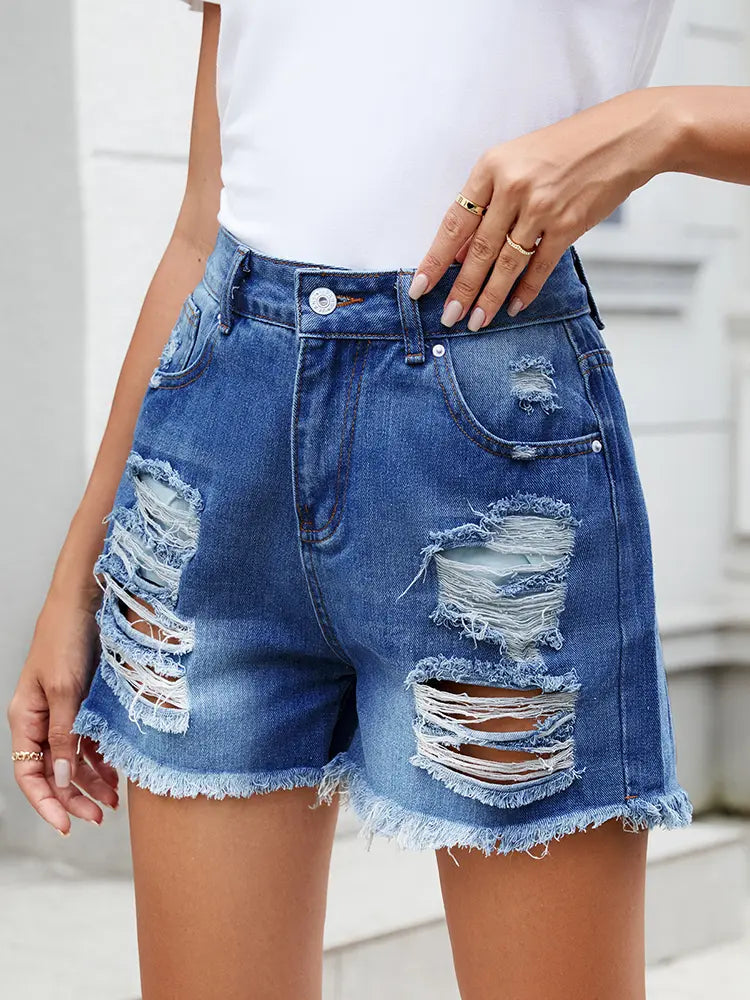 Summer Denim-Shorts mat Fransen a Used-Look