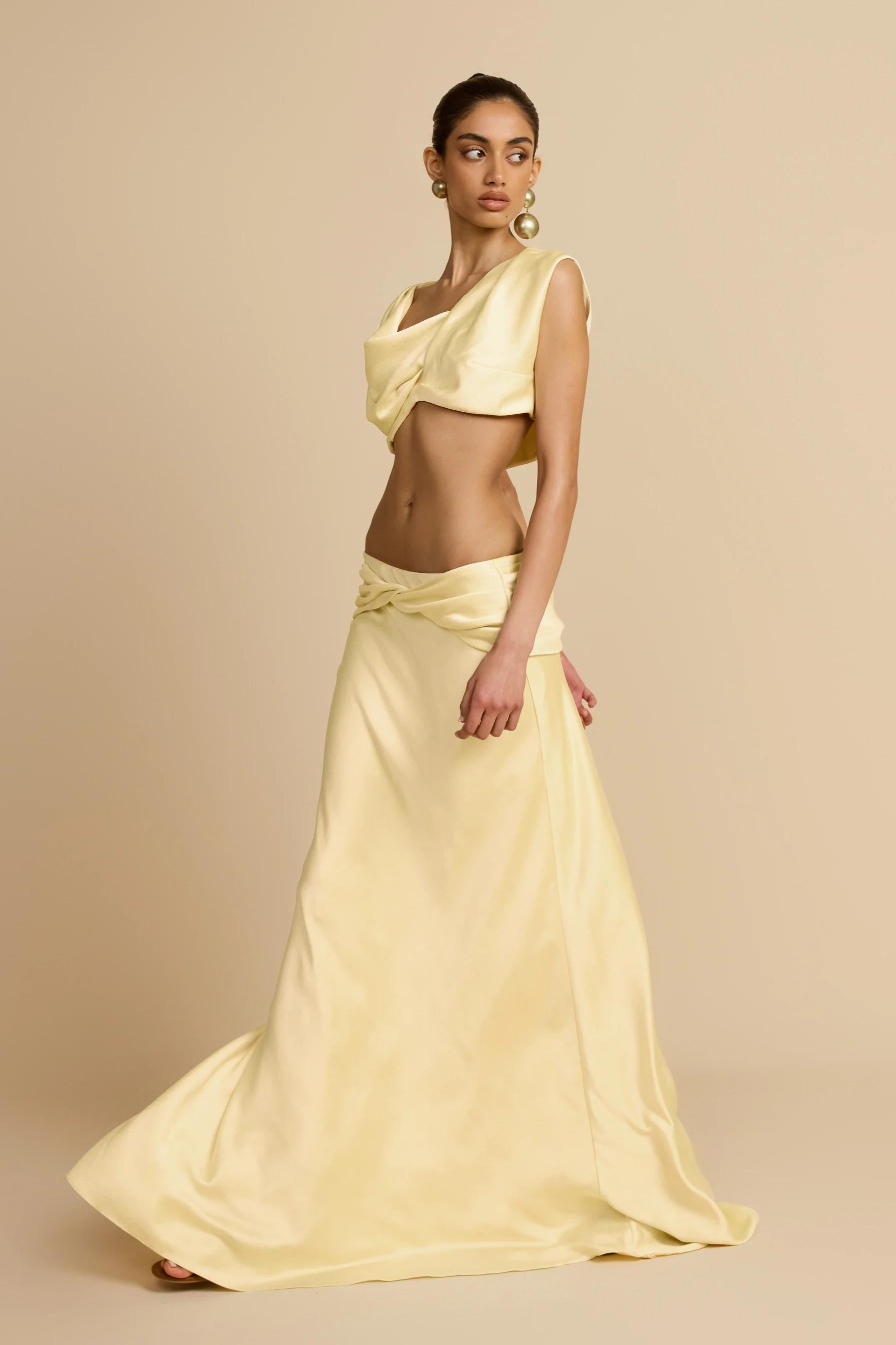 Satin Draped Maxi Skirt Set