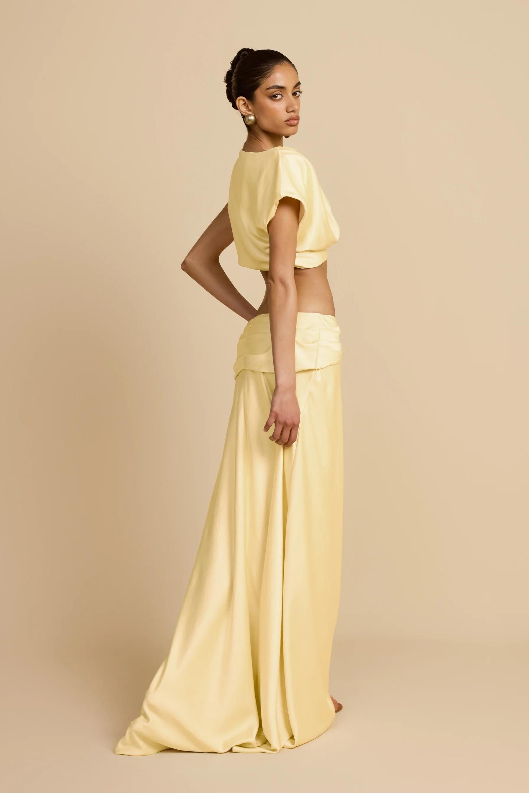 Satin Draped Maxi Skirt Set