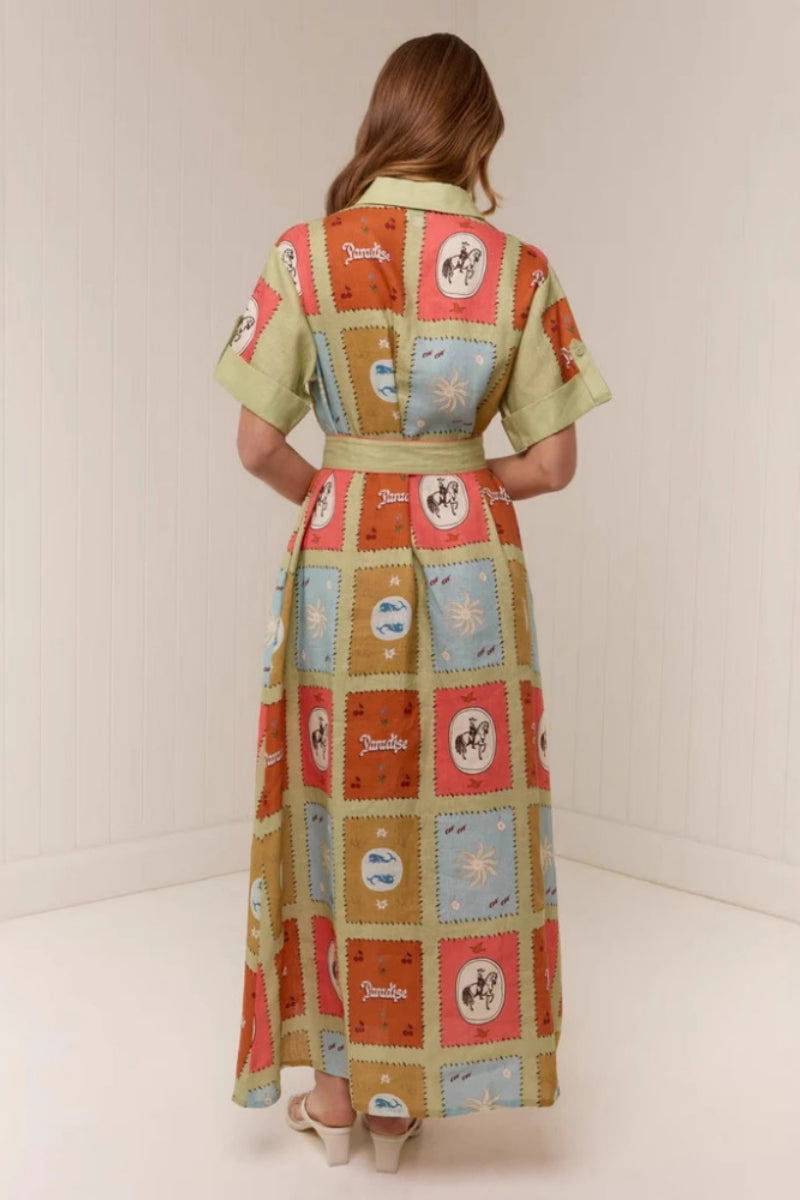 Shirt Collar Linen Long Dress