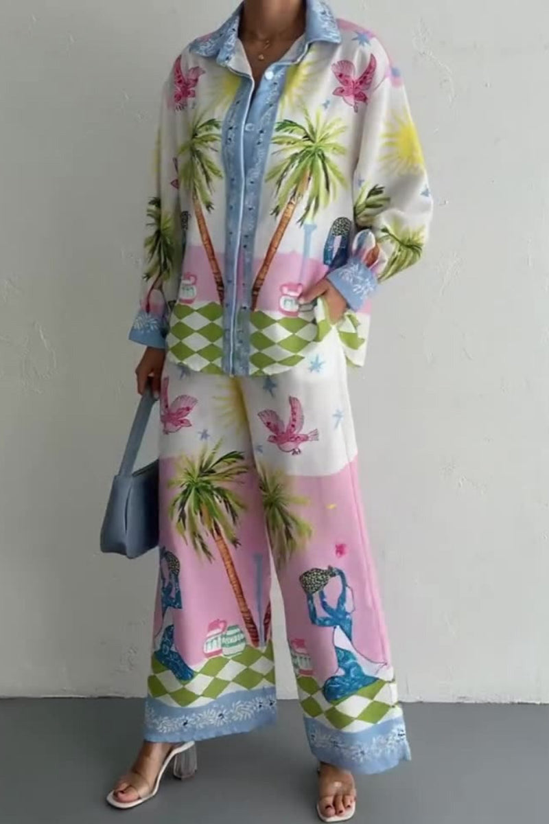 Beach-Inspired Palm Tree Pants Set