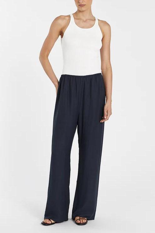 Set pantaloni din amestec de in și top cu detalii răsucite asimetrice