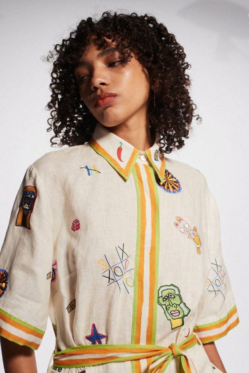 Aurelie Short Sleeve Sticked Mini Kleed