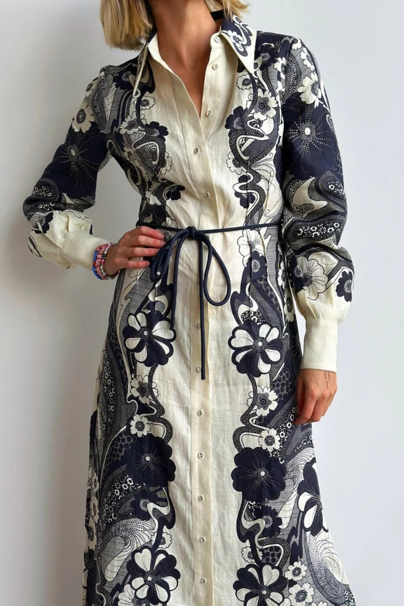 High-Waist Button-Down Dress
